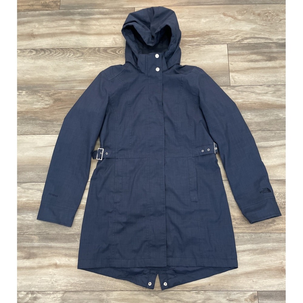 The North Face HyVent Rain Coat Jacket Womens M Blue Hooded Long Softshell